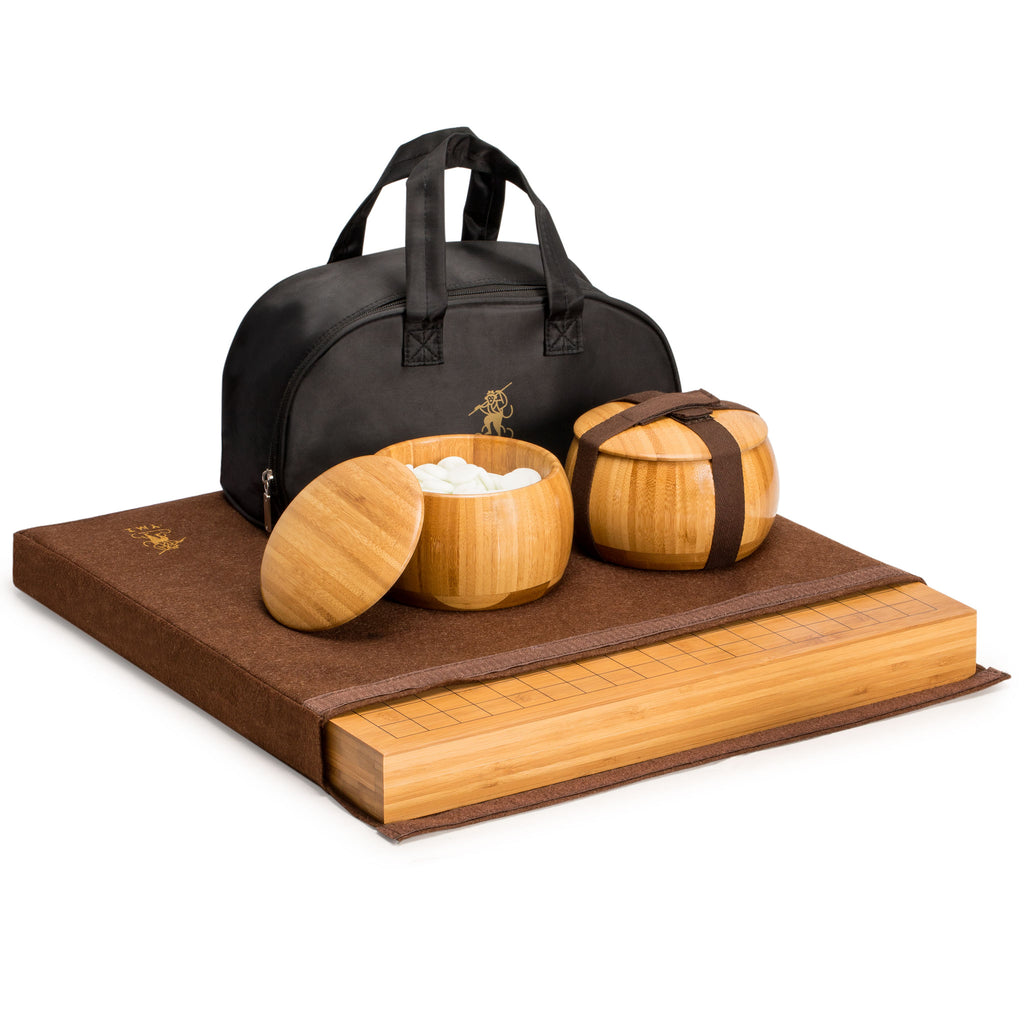 Bamboo 2-Inch Reversible 19x19/13x13 Go Game Set Board with Single Convex Yunzi Stones and Bamboo Bowls-Yellow Mountain Imports-Yellow Mountain Imports