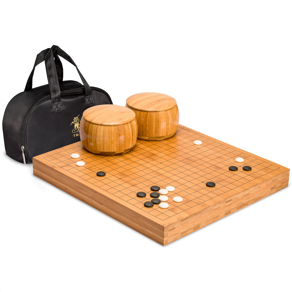 Bamboo 2-Inch Reversible 19x19/13x13 Go Game Set Board with Single Convex Yunzi Stones and Bamboo Bowls-Yellow Mountain Imports-Yellow Mountain Imports