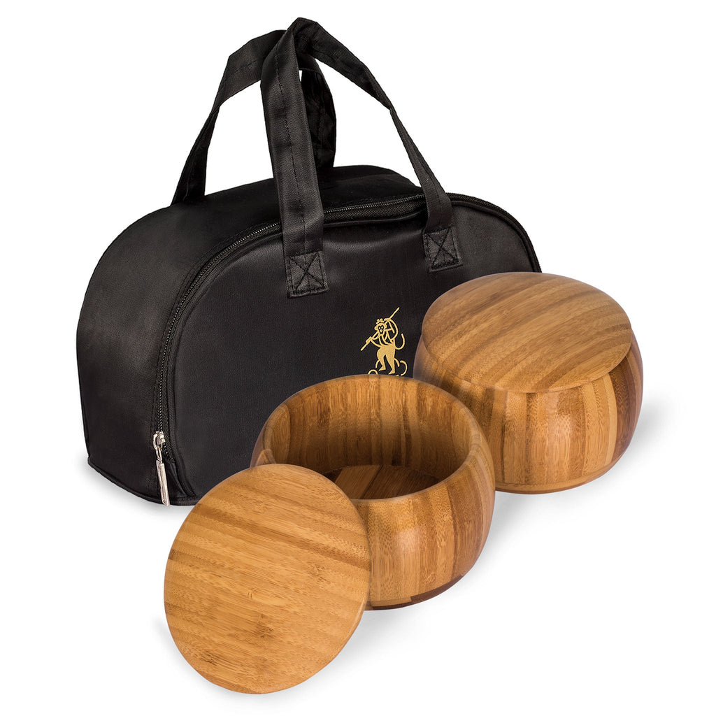 Bamboo Go Bowls (Gosu) and Carrying Bag for Go Game Stones - 5.8 x 3.9-Inch-Yellow Mountain Imports-Yellow Mountain Imports