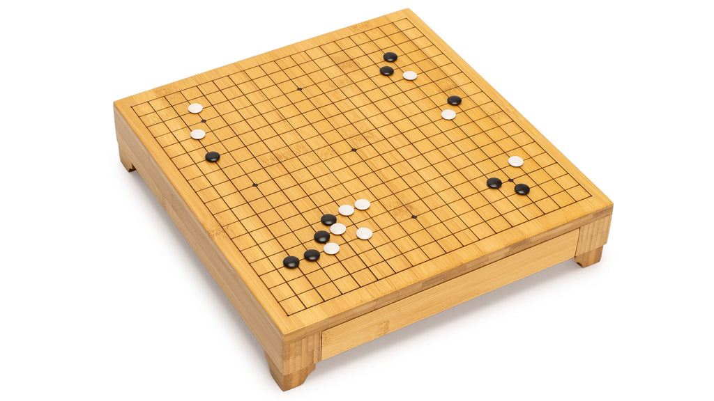 Bamboo Go Game Set – 12.6 x 12.2" Wooden Board with Pull-Out Storage Drawers & Double Convex Melamine Stones-Yellow Mountain Imports-Yellow Mountain Imports