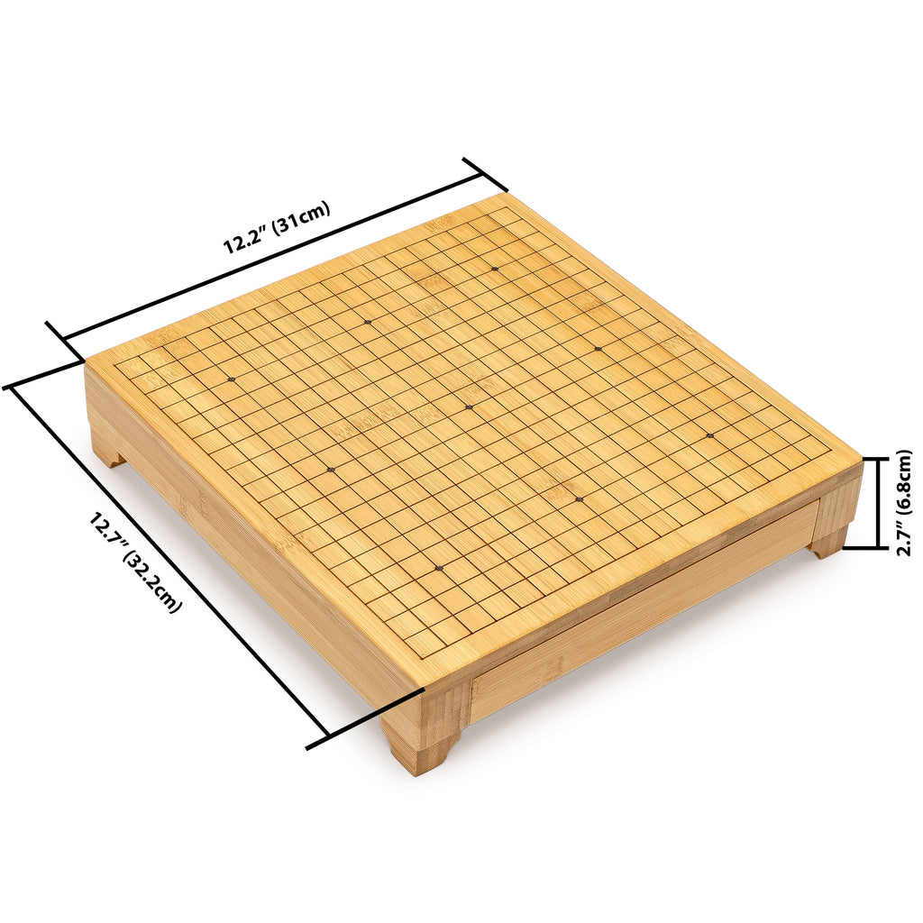Bamboo Go Game Set – 12.6 x 12.2" Wooden Board with Pull-Out Storage Drawers & Double Convex Melamine Stones-Yellow Mountain Imports-Yellow Mountain Imports