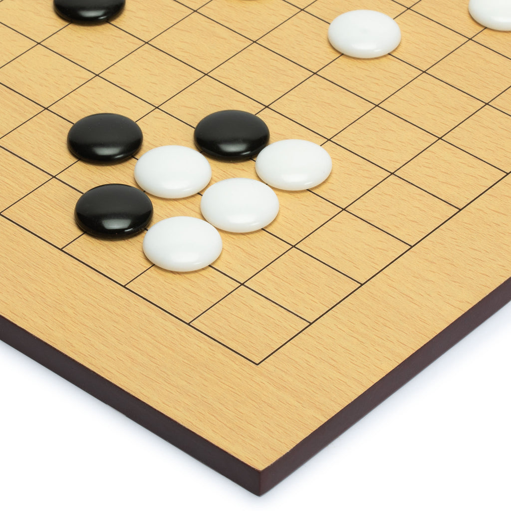 Beechwood Veneer 0.4-Inch Etched Beginner's Reversible 9x9/13x13 Go Game Set Board with Single Convex Melamine Stones-Yellow Mountain Imports-Yellow Mountain Imports