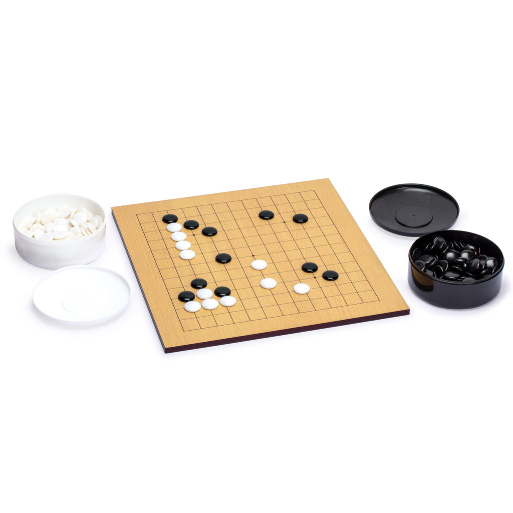 Beechwood Veneer 0.4-Inch Etched Beginner's Reversible 9x9/13x13 Go Game Set Board with Single Convex Melamine Stones-Yellow Mountain Imports-Yellow Mountain Imports