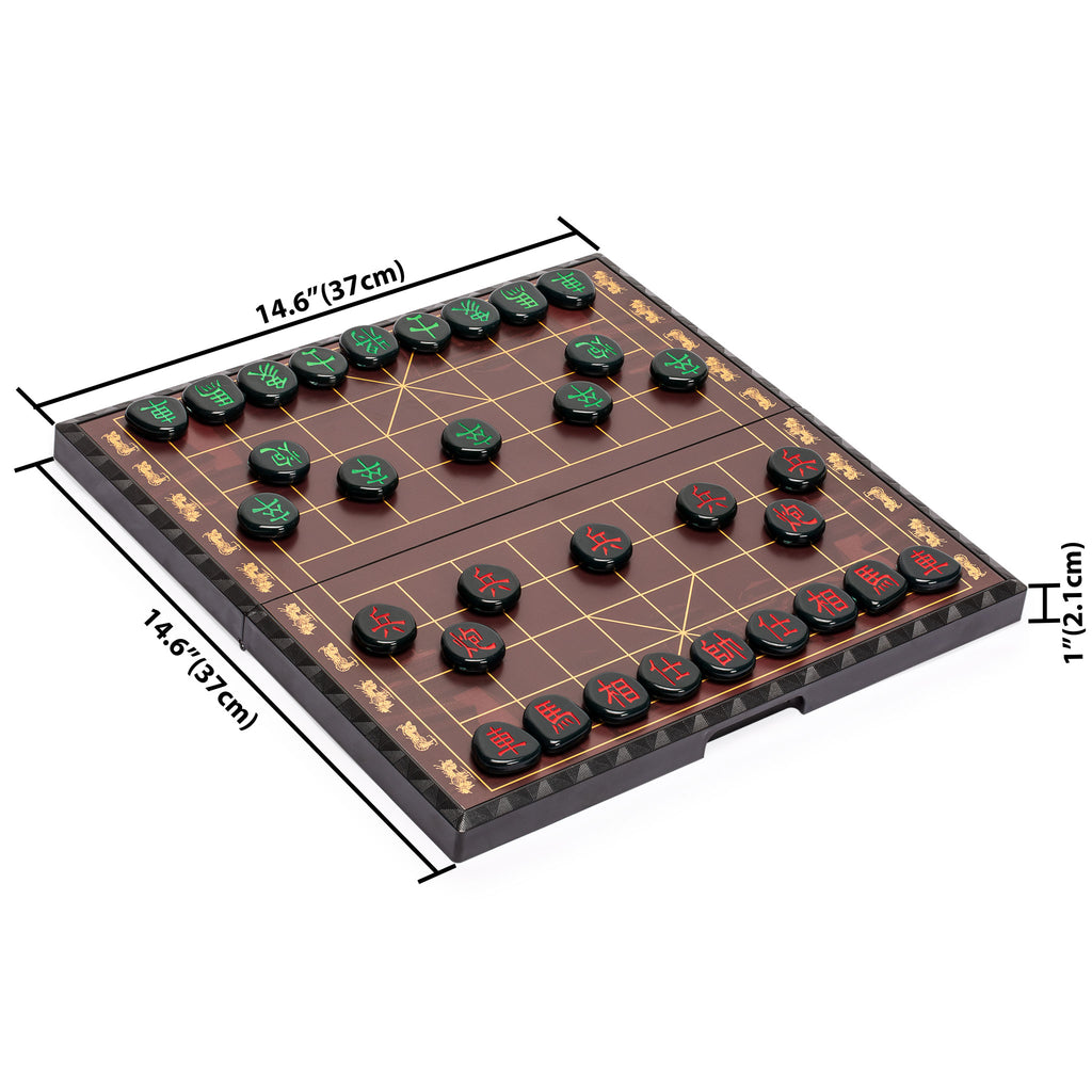 Chinese Chess (Xiangqi) Large Magnetic Travel Board Game Set (14.6") with Black Playing Pieces-Yellow Mountain Imports-Yellow Mountain Imports