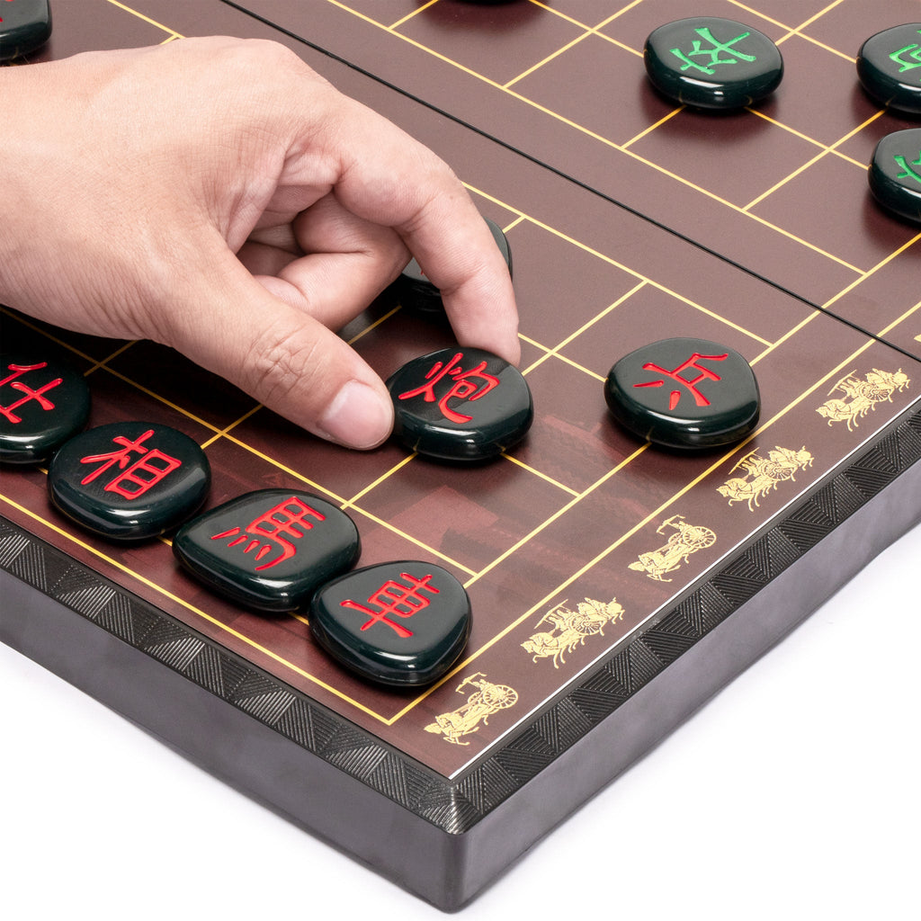 Chinese Chess (Xiangqi) Large Magnetic Travel Board Game Set (14.6") with Black Playing Pieces-Yellow Mountain Imports-Yellow Mountain Imports