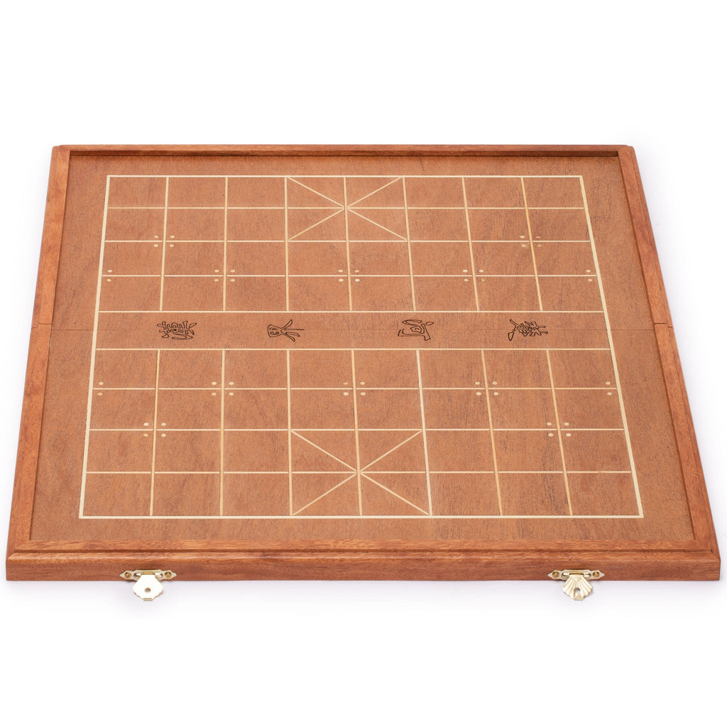 Chinese Chess (Xiangqi) Set with Folding Rosewood Veneer Board (16.3") and Acrylic Playing Pieces-Yellow Mountain Imports-Yellow Mountain Imports