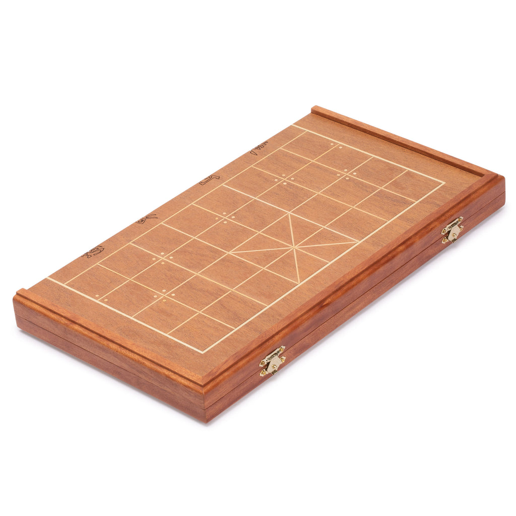 Chinese Chess (Xiangqi) Set with Folding Rosewood Veneer Board (16.3") and Acrylic Playing Pieces-Yellow Mountain Imports-Yellow Mountain Imports