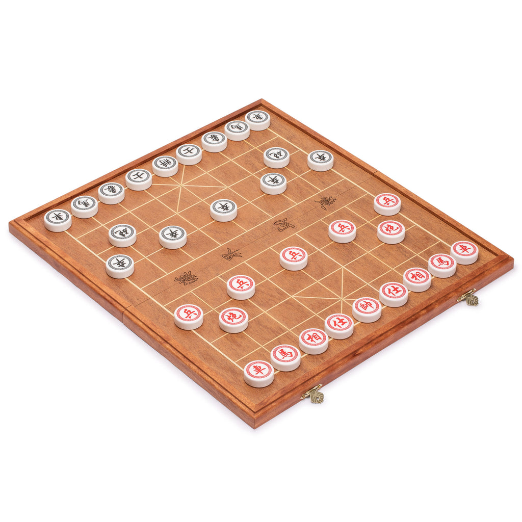 Chinese Chess (Xiangqi) Set with Folding Rosewood Veneer Board (16.3") and Acrylic Playing Pieces-Yellow Mountain Imports-Yellow Mountain Imports