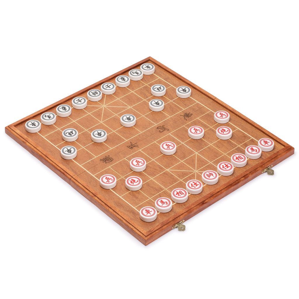 Chinese Chess (Xiangqi) Set with Folding Rosewood Veneer Board (16.3") and Acrylic Playing Pieces-Yellow Mountain Imports-Yellow Mountain Imports