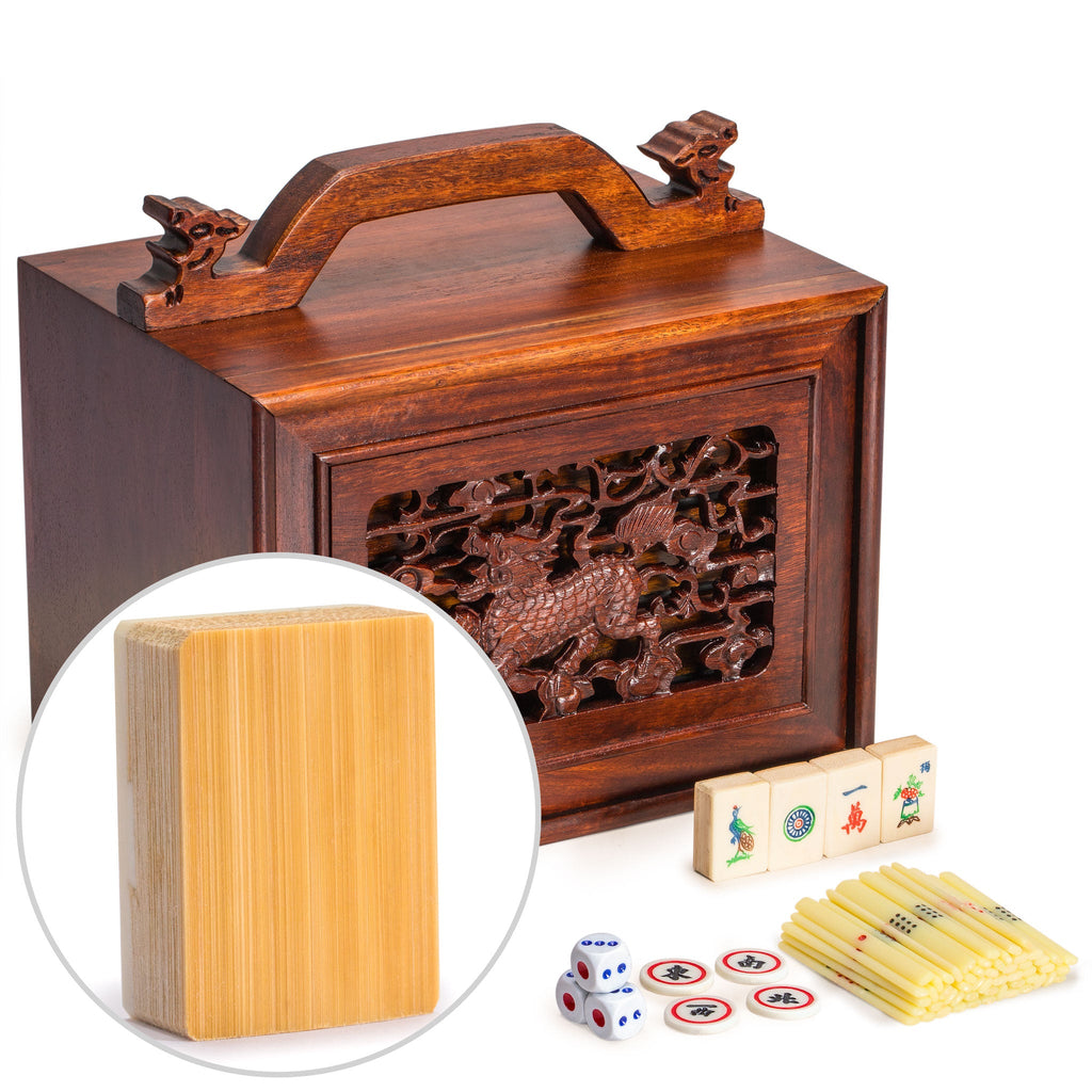 Chinese Mahjong Bone and Bamboo Tiles - Vintage "Qilin Kirin" Set-Yellow Mountain Imports-Yellow Mountain Imports