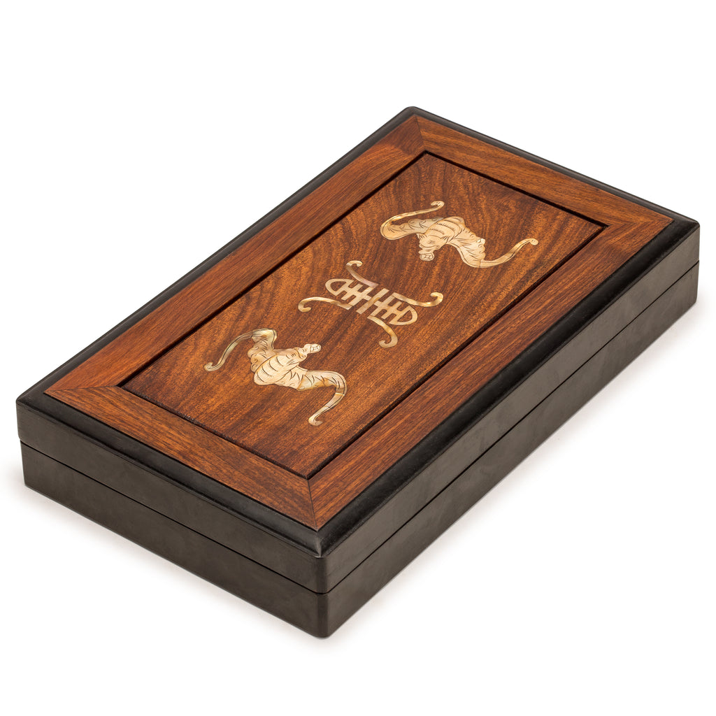 Chinese Mahjong Set, "Bone and Bamboo Tiles" in Rosewood Case - Set Of Betting Sticks, Dice, & Four Wind Tiles-Yellow Mountain Imports-Yellow Mountain Imports