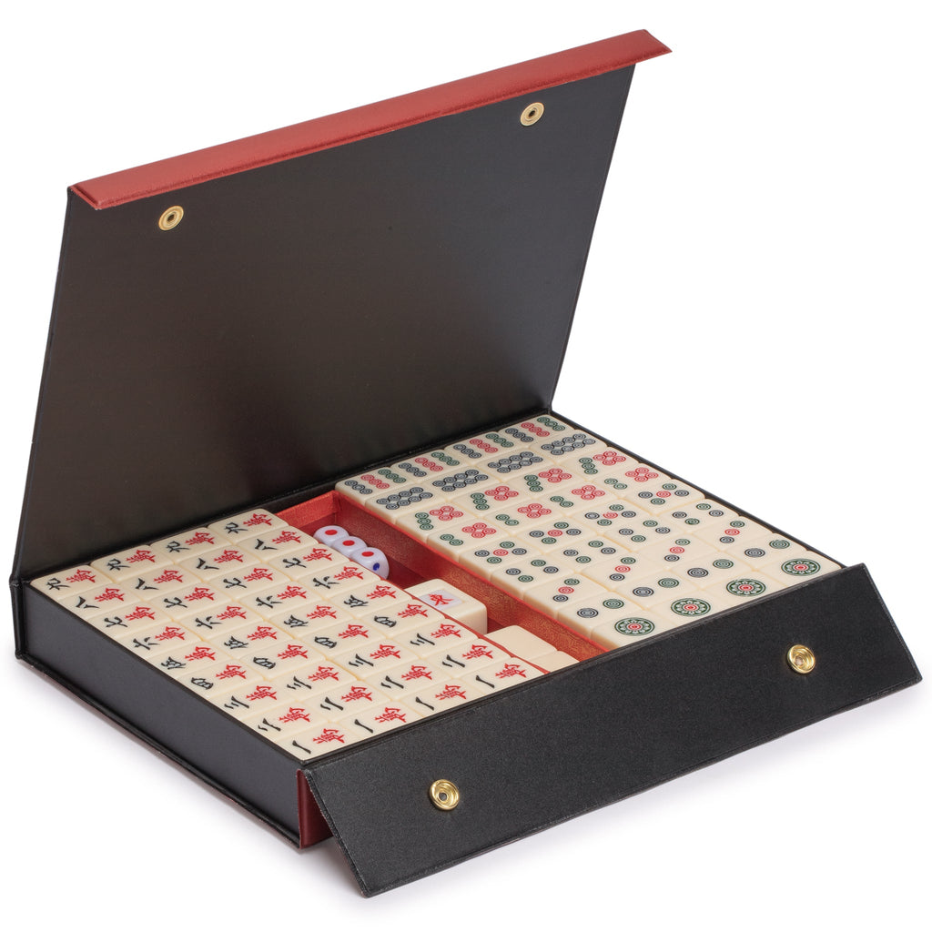 Chinese Mahjong Set, "Classic Ivory" with 146 Ivory Colored Small Tiles, Vinyl Case, Wind Indicator and Dice - for Chinese Style Gameplay Only-Yellow Mountain Imports-Yellow Mountain Imports
