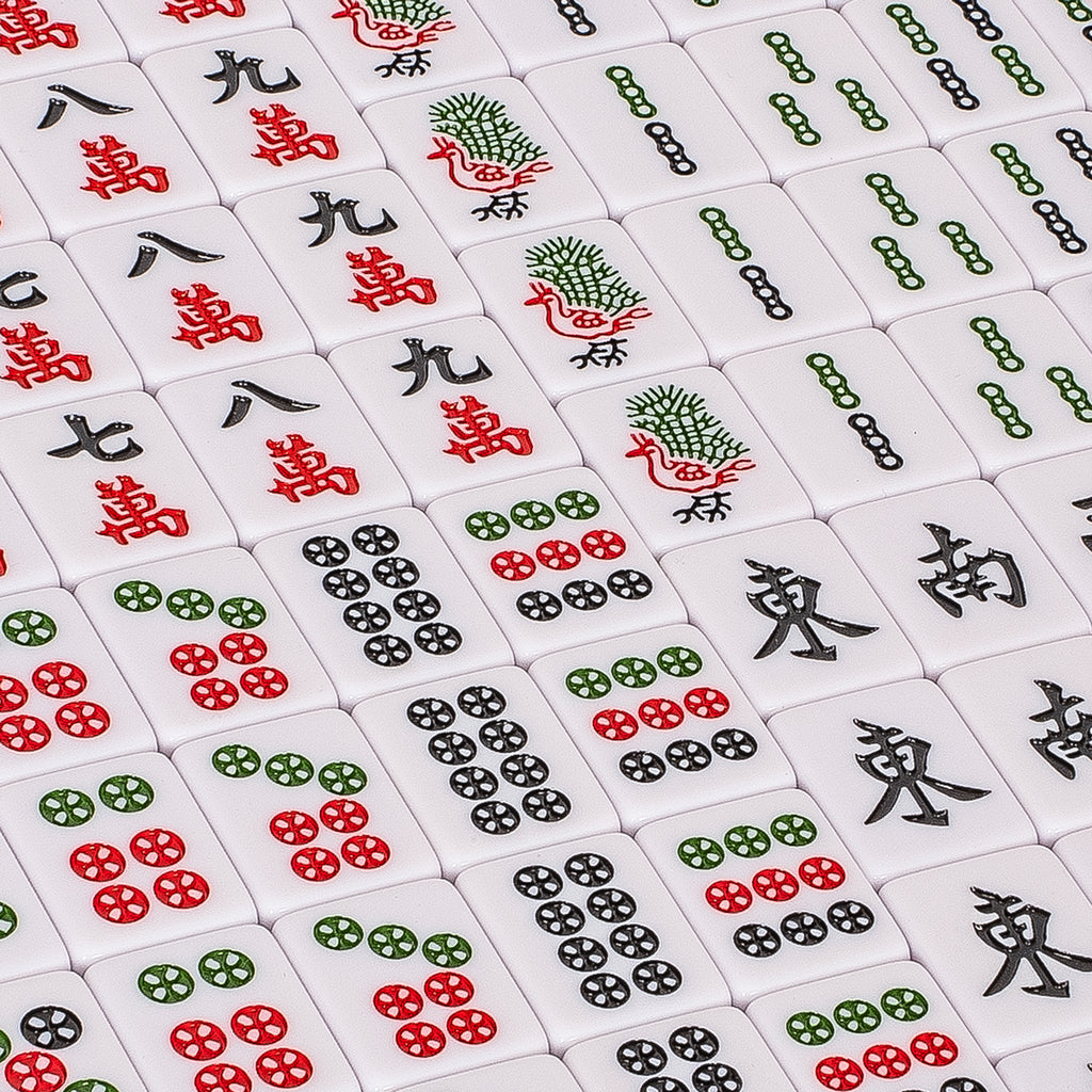 Chinese Mahjong Set, "Rouge Harmony" with 146 Medium Tiles, Red Vinyl Case, Wind Indicator, and Dice - for Chinese Style Gameplay Only-Yellow Mountain Imports-Yellow Mountain Imports