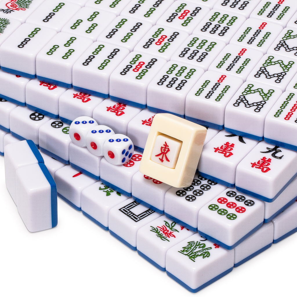 Chinese Mahjong Set, "Royal Azure" with 146 Medium Tiles, Blue Vinyl Case, Wind Indicator and Dice - for Chinese Style Gameplay Only-Yellow Mountain Imports-Yellow Mountain Imports
