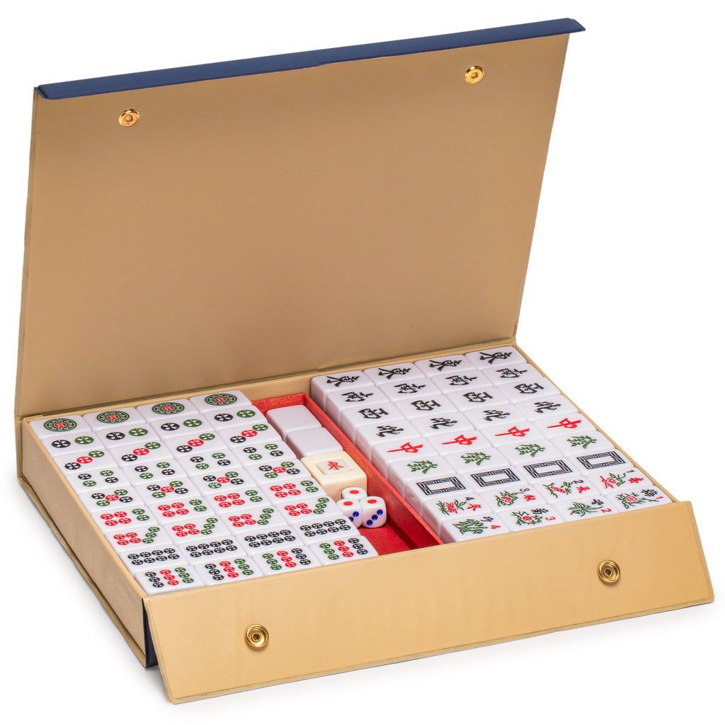 Chinese Mahjong Set, "Royal Azure" with 146 Medium Tiles, Blue Vinyl Case, Wind Indicator and Dice - for Chinese Style Gameplay Only-Yellow Mountain Imports-Yellow Mountain Imports