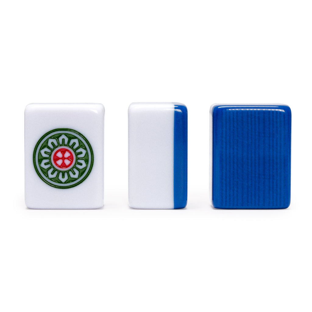 Chinese Mahjong Set, "Royal Azure" with 146 Medium Tiles, Blue Vinyl Case, Wind Indicator and Dice - for Chinese Style Gameplay Only-Yellow Mountain Imports-Yellow Mountain Imports