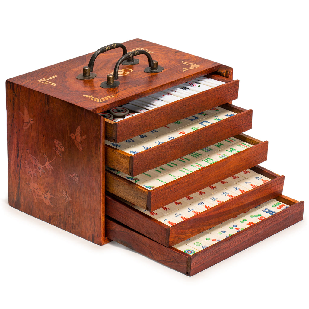 Chinese Rosewood Mahjong Set with 5 Drawer Box-Yellow Mountain Imports-Yellow Mountain Imports