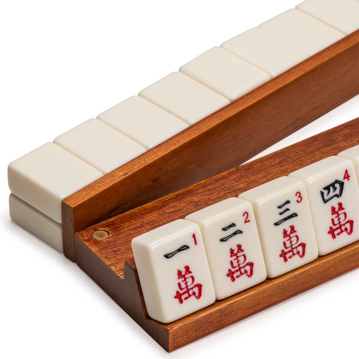 Classic Chestnut Color Wooden Mahjong Game Racks with Pushers, 18