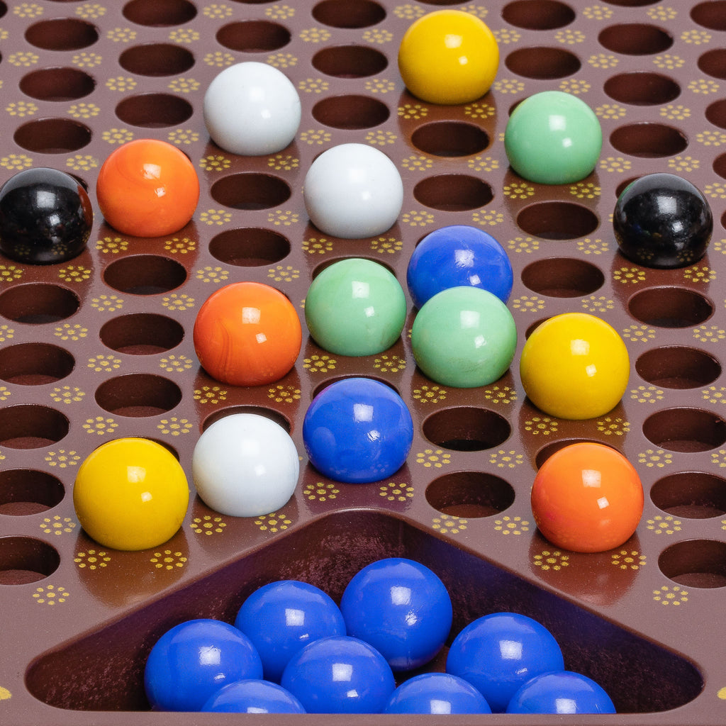 Classic Chinese Checkers Halma Board Game Set with Storage, 12.6" Wooden Board, and Solid Color 16mm Glass Marbles-Yellow Mountain Imports-Yellow Mountain Imports