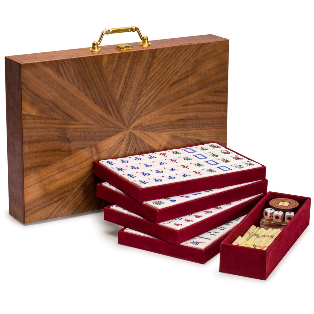 Classic Chinese Mahjong Game Set, "Champagne Gold" - with 148 Medium Size Tiles and a Wooden Case-Yellow Mountain Imports-Yellow Mountain Imports