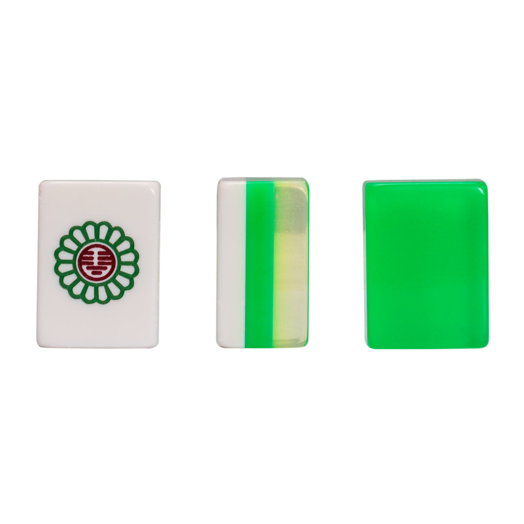 Classic Chinese Mahjong Game Set, "Emerald" - with 148 Medium-Size Translucent Green Tiles and Wooden Case-Yellow Mountain Imports-Yellow Mountain Imports