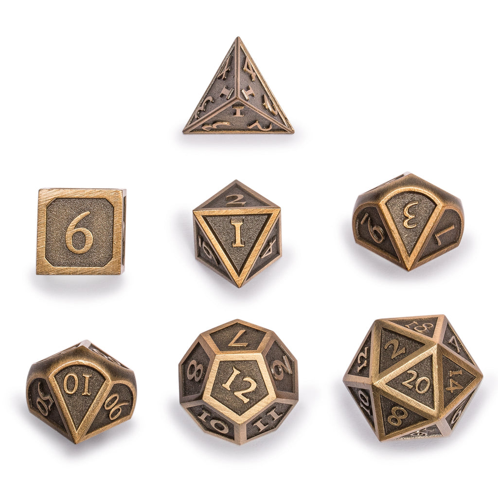 Collector's 7 Antique Gold Metal Dice Set with Storage Case, "Antiquity"-Yellow Mountain Imports-Yellow Mountain Imports