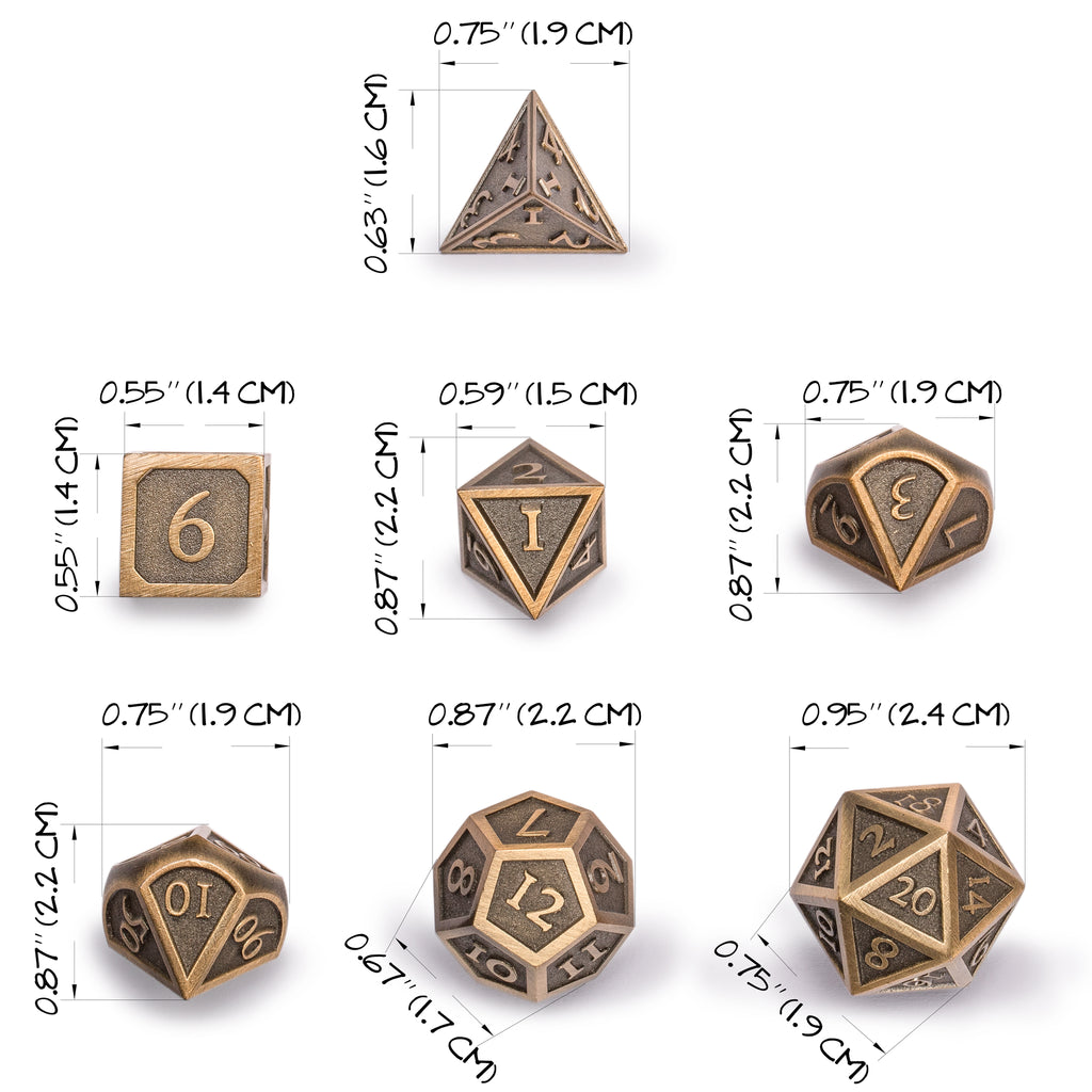 Collector's 7 Antique Gold Metal Dice Set with Storage Case, "Antiquity"-Yellow Mountain Imports-Yellow Mountain Imports