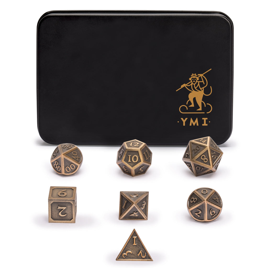 Collector's 7 Antique Gold Metal Dice Set with Storage Case, "Antiquity"-Yellow Mountain Imports-Yellow Mountain Imports