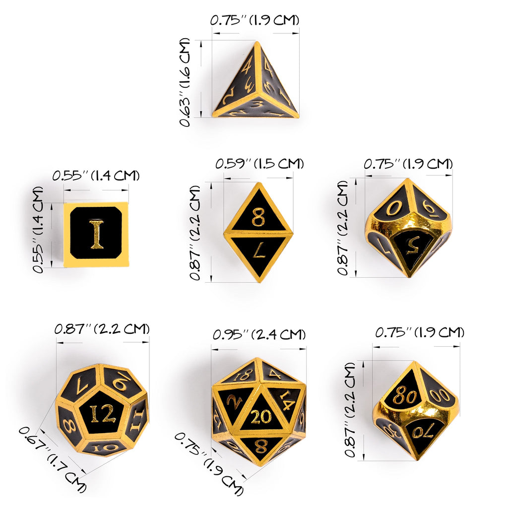 Collector's 7 Gold on Black Metal Dice Set with Storage Case, "Onyx"-Yellow Mountain Imports-Yellow Mountain Imports