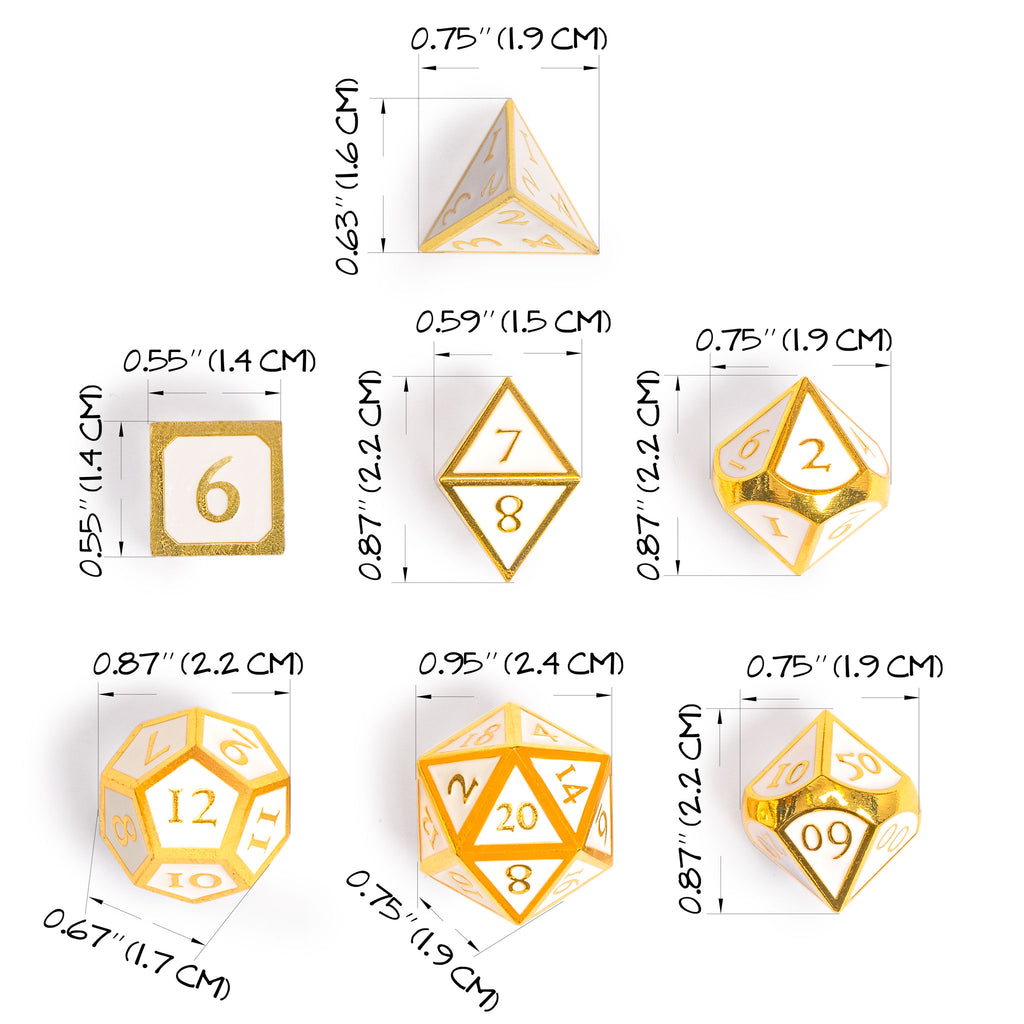 Collector's 7 Gold on White Metal Dice Set with Storage Case, "Calacatta"-Yellow Mountain Imports-Yellow Mountain Imports