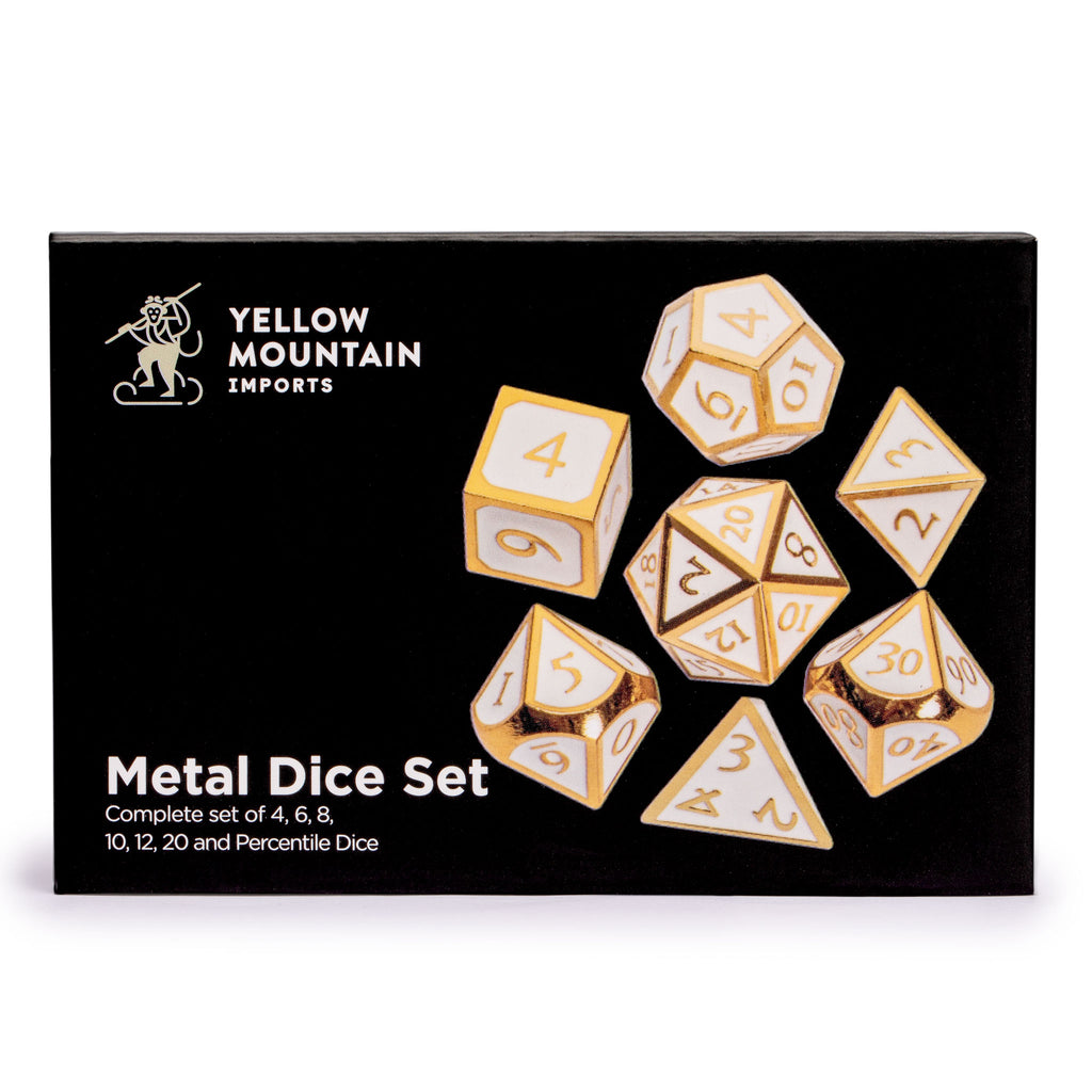 Collector's 7 Gold on White Metal Dice Set with Storage Case, "Calacatta"-Yellow Mountain Imports-Yellow Mountain Imports