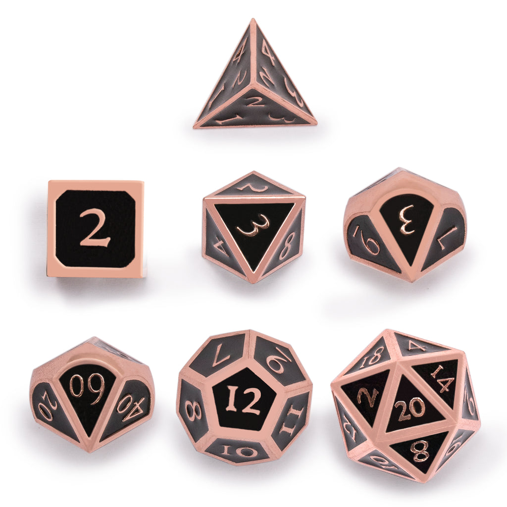 Collector's 7 Rose Copper on Black Metal Dice Set with Storage Case, "Copper Rose" for Role Playing Games (RPG), DND, MTG, and Other Dice Games-Yellow Mountain Imports-Yellow Mountain Imports