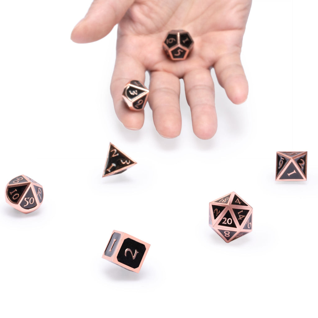 Collector's 7 Rose Copper on Black Metal Dice Set with Storage Case, "Copper Rose" for Role Playing Games (RPG), DND, MTG, and Other Dice Games-Yellow Mountain Imports-Yellow Mountain Imports
