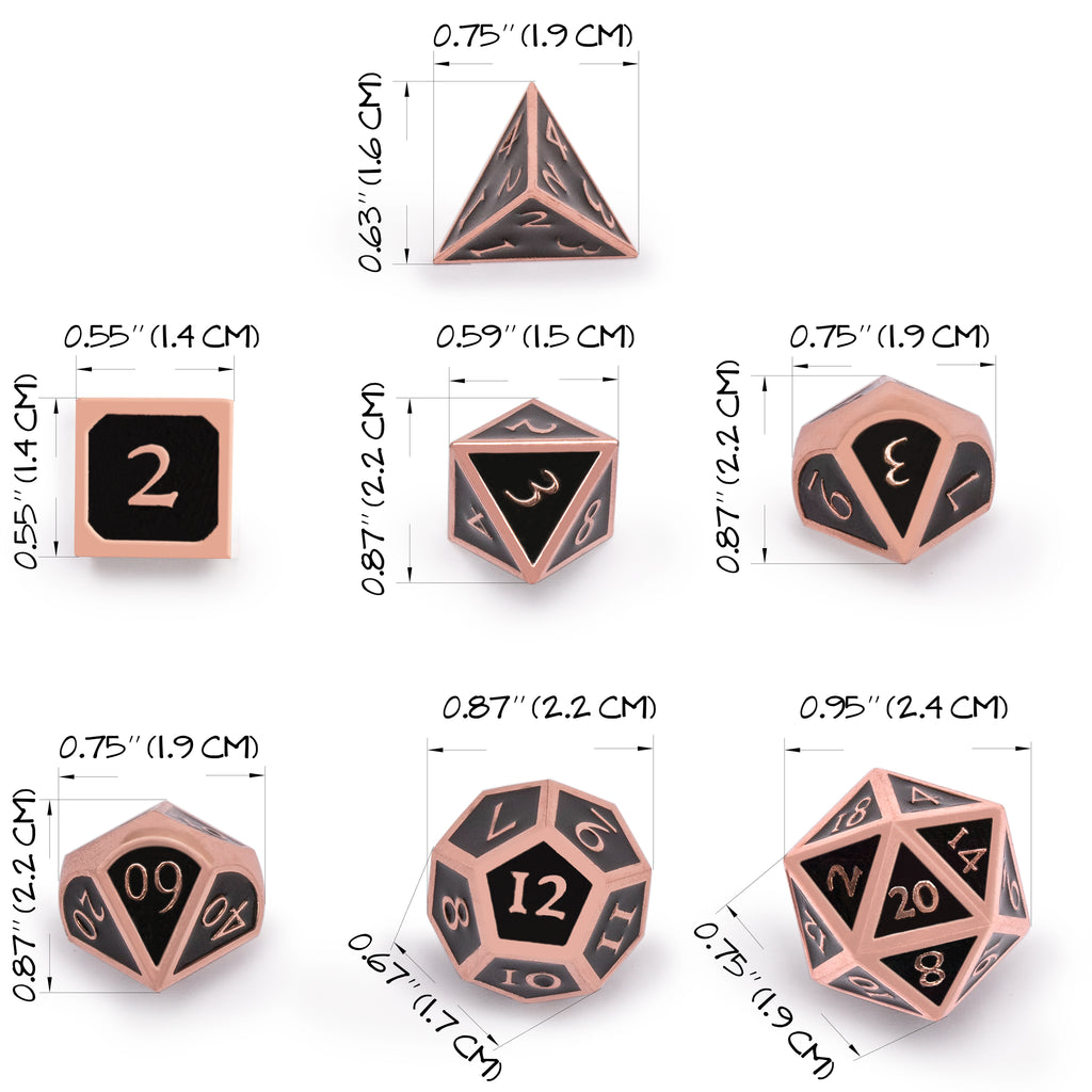 Collector's 7 Rose Copper on Black Metal Dice Set with Storage Case, "Copper Rose" for Role Playing Games (RPG), DND, MTG, and Other Dice Games-Yellow Mountain Imports-Yellow Mountain Imports