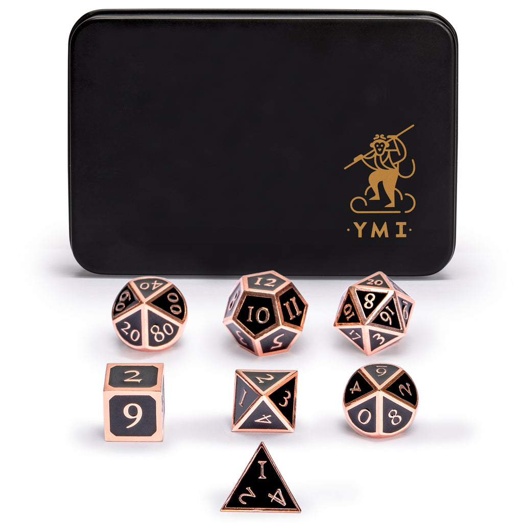 Collector's 7 Rose Copper on Black Metal Dice Set with Storage Case, "Copper Rose" for Role Playing Games (RPG), DND, MTG, and Other Dice Games-Yellow Mountain Imports-Yellow Mountain Imports