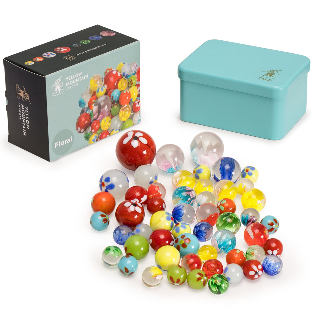 Collector's Series Assorted Marbles Set in Tin Box, "Floral"-Yellow Mountain Imports-Yellow Mountain Imports