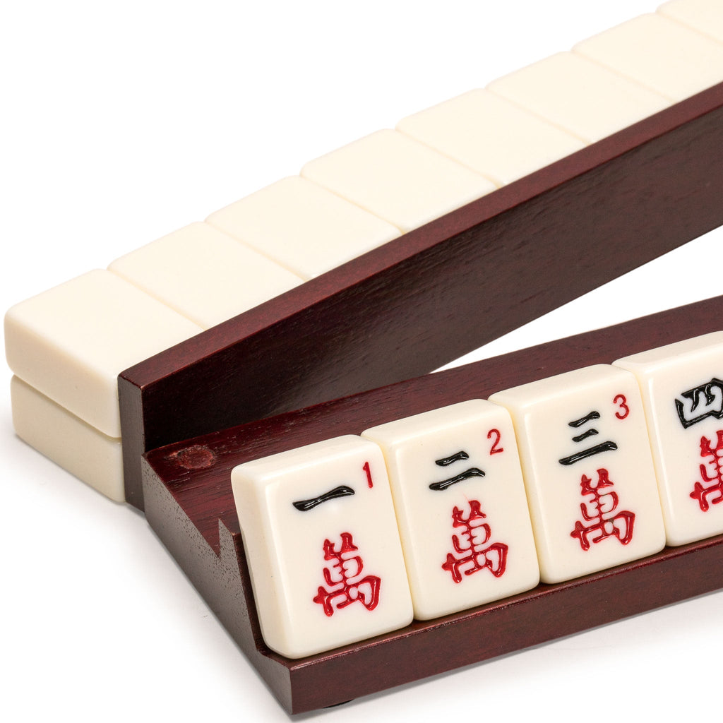 Yellow Mountain Imports 18-inch Dark Pine Wooden Mahjong Game Racks with Built-in Pushers - Set of 4