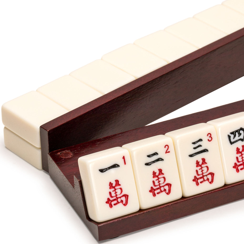 Dark Camphor Wooden Mahjong Game Racks with Pushers, 18