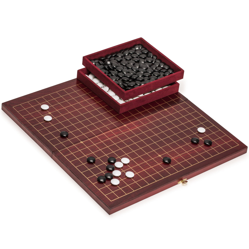 Dark Cherry Pattern 0.8-Inch Folding Go Game Set Board with Double Convex Melamine Stones-Yellow Mountain Imports-Yellow Mountain Imports