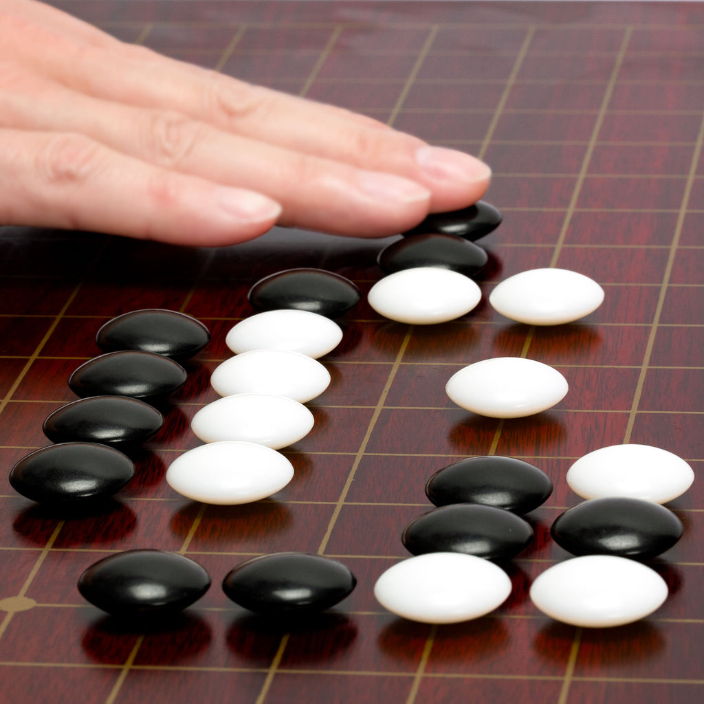 Dark Cherry Veneer 0.6-Inch Reversible Go Game Set Board with Double Convex Melamine Stones & Jujube Bowls-Yellow Mountain Imports-Yellow Mountain Imports