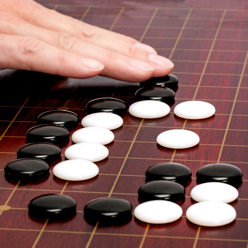 Dark Cherry Veneer 0.6-Inch Reversible Go Game Set Board with Single Convex Melamine Stones and Jujube Bowls-Yellow Mountain Imports-Yellow Mountain Imports