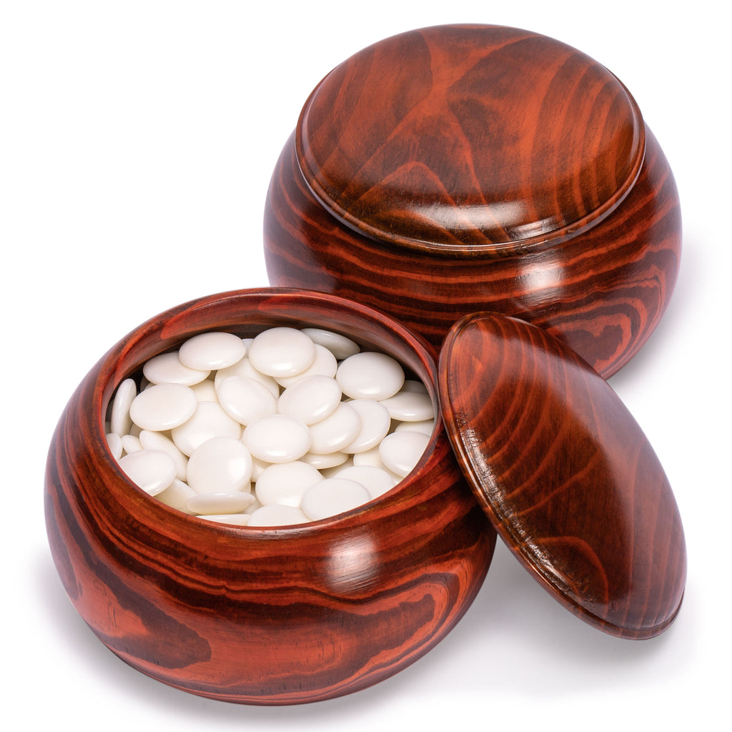 Dark Cherry Veneer 0.6-Inch Reversible Go Game Set Board with Single Convex Melamine Stones and Jujube Bowls-Yellow Mountain Imports-Yellow Mountain Imports