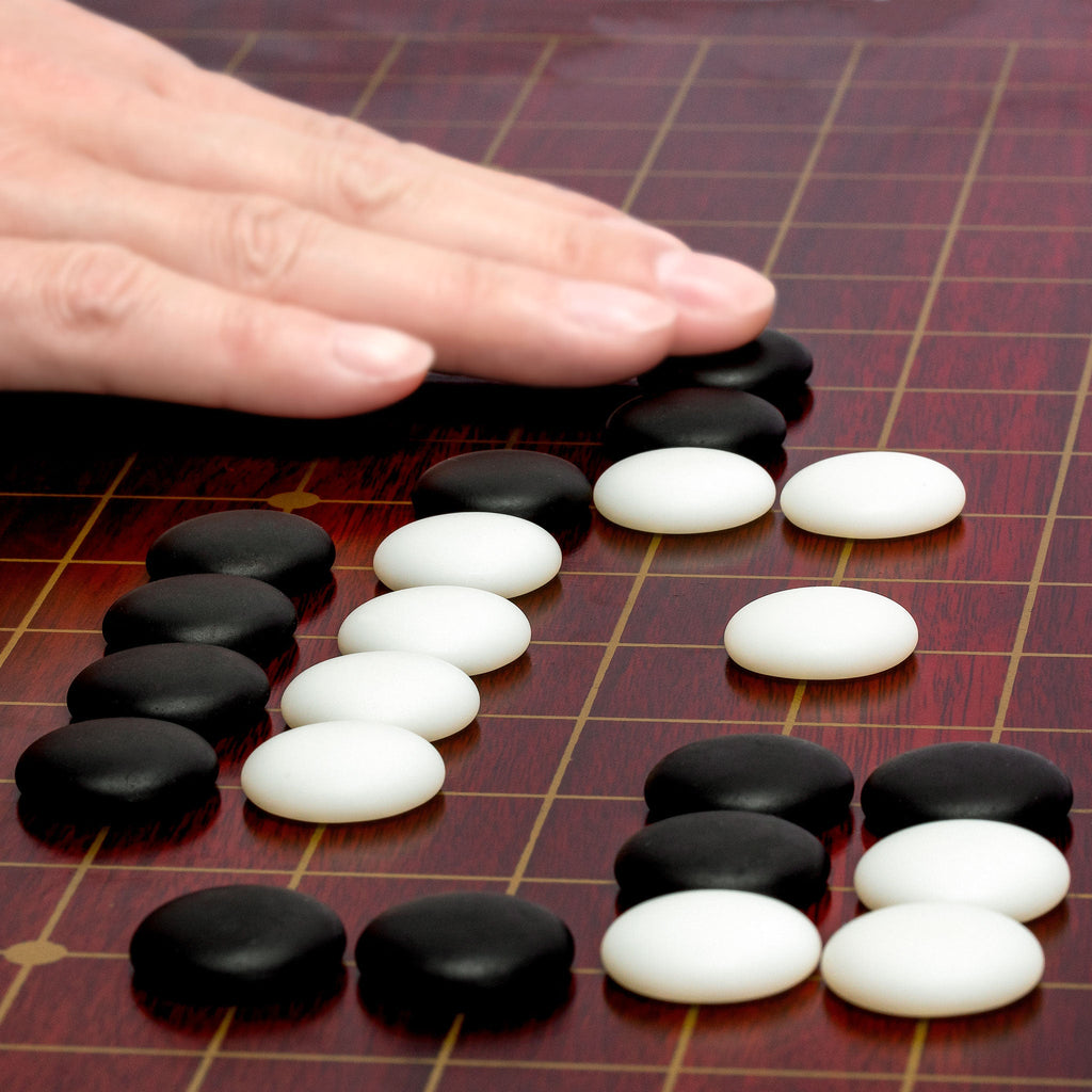 Dark Cherry Veneer 0.6-Inch Reversible Go Game Set Board with Single Convex Yunzi Stones and Jujube Bowls-Yellow Mountain Imports-Yellow Mountain Imports
