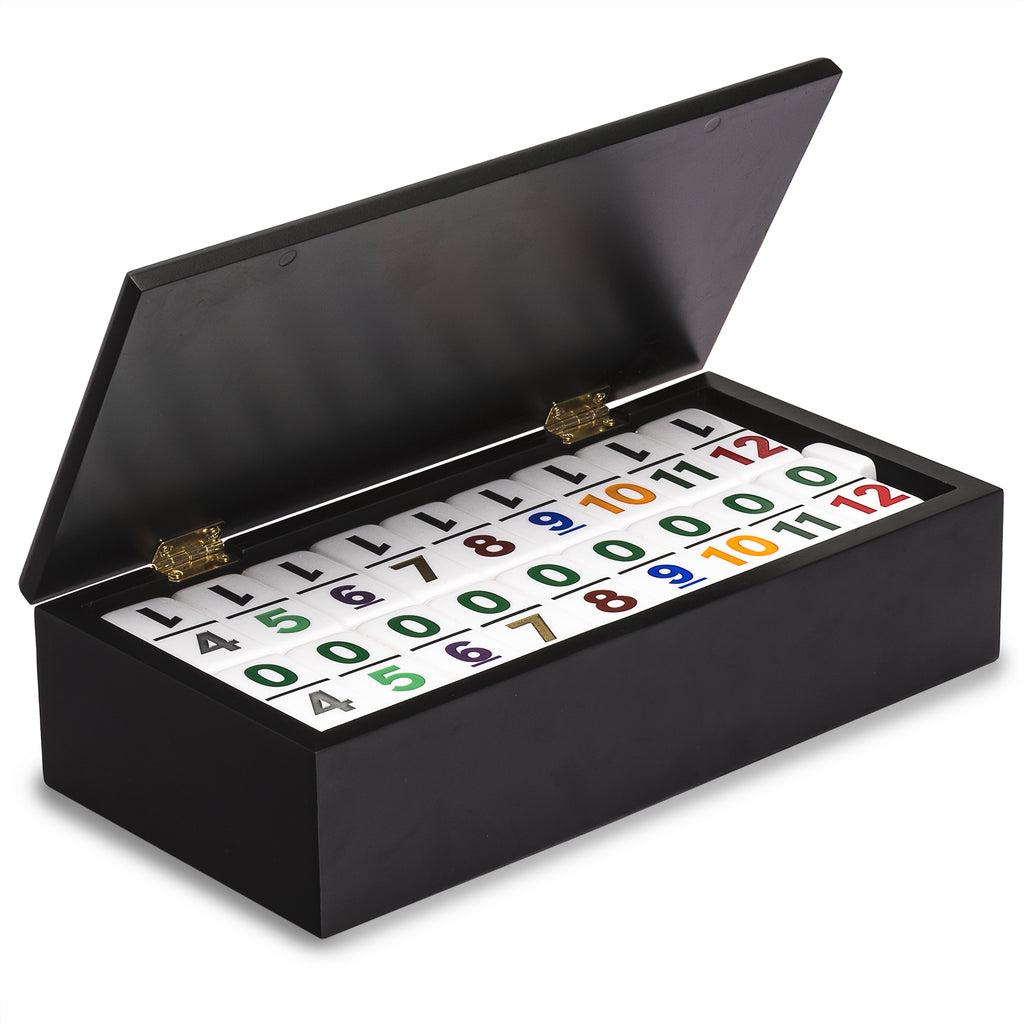 Double 12 Dominoes Game Set with Numerals in Black Lacquer Case-Yellow Mountain Imports-Yellow Mountain Imports