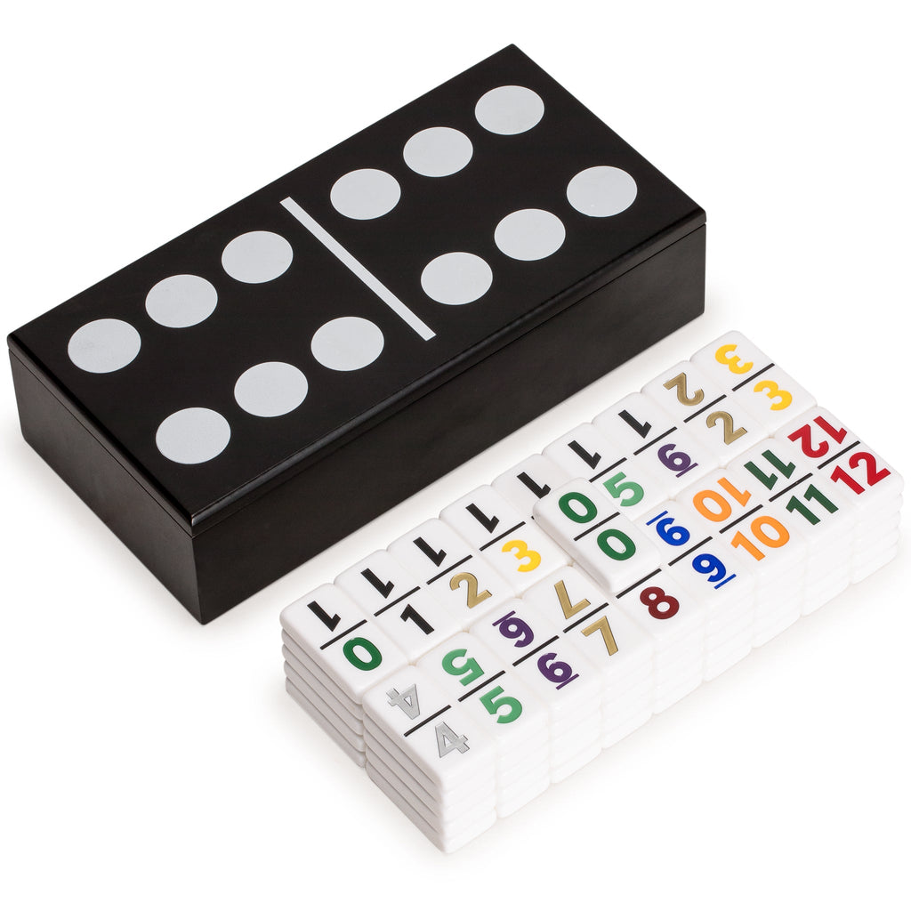 Double 12 Dominoes Game Set with Numerals in Black Lacquer Case-Yellow Mountain Imports-Yellow Mountain Imports