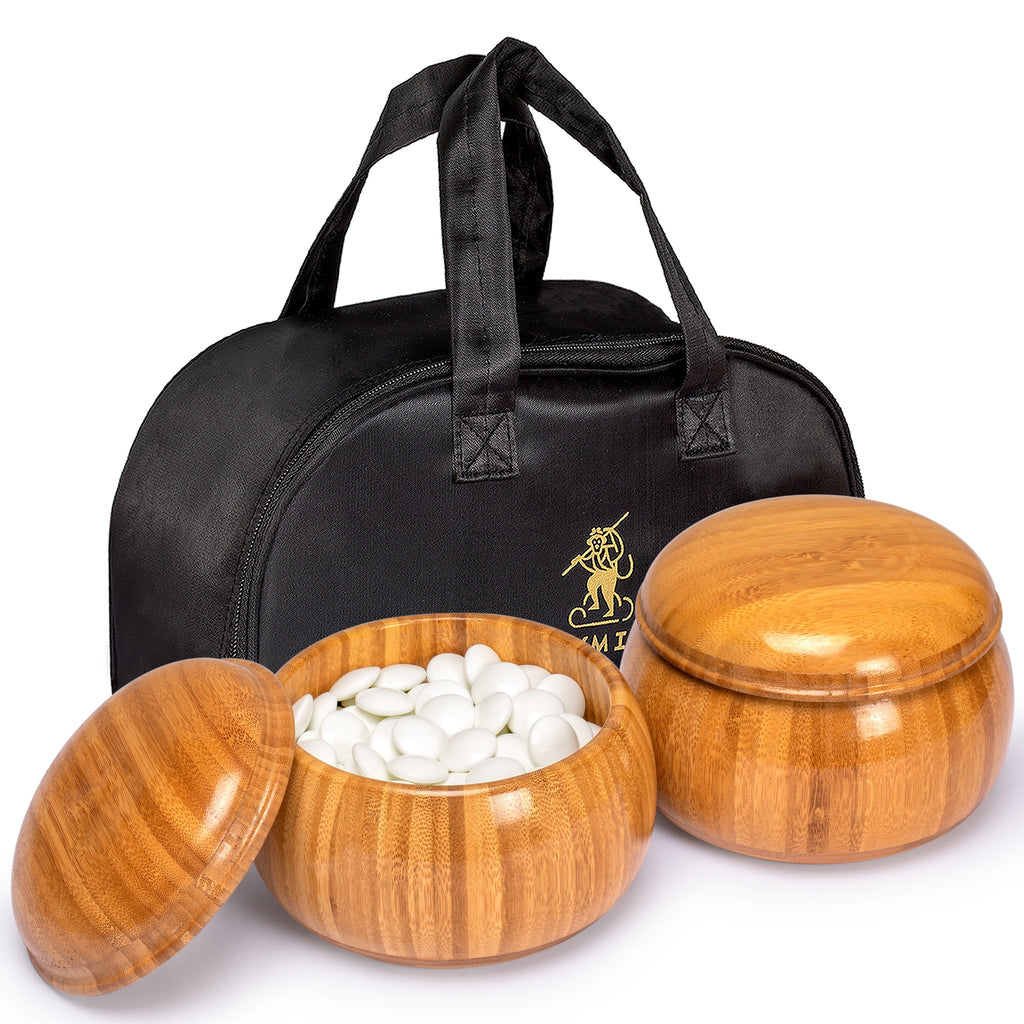 Double Convex Korean Hardened Glass Paduk Go Stones with Bamboo, "Gosu" Go Game Bowls - Size 33 (9.3mm) Stones-Yellow Mountain Imports-Yellow Mountain Imports