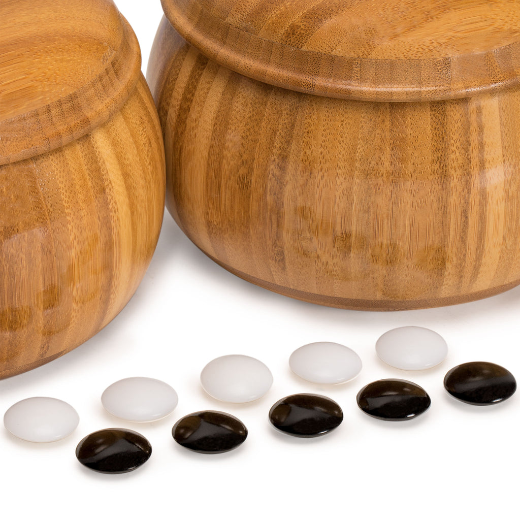 Double Convex Melamine Go Game Stones Set with Bamboo Bowls - Size 33 (9 millimeters)-Yellow Mountain Imports-Yellow Mountain Imports