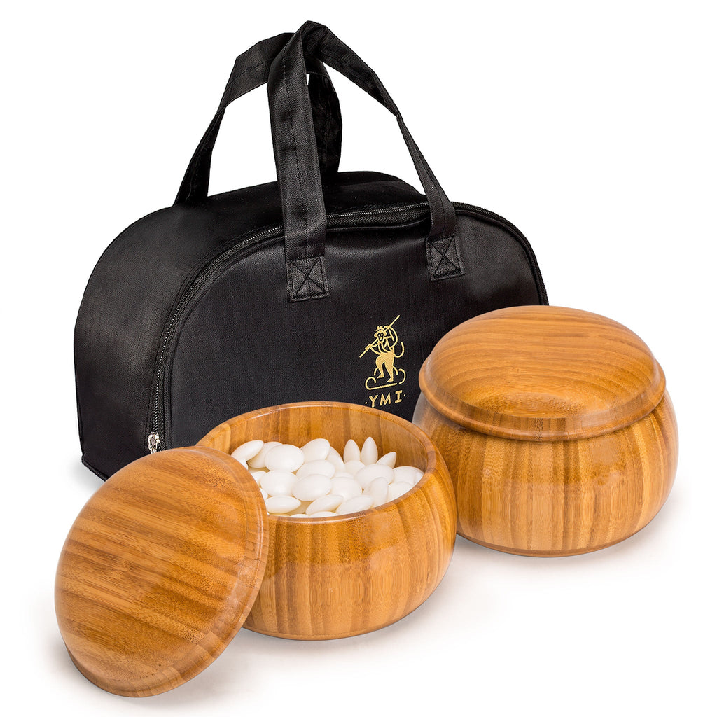 Double Convex Melamine Go Game Stones Set with Bamboo Bowls - Size 33 (9 millimeters)-Yellow Mountain Imports-Yellow Mountain Imports