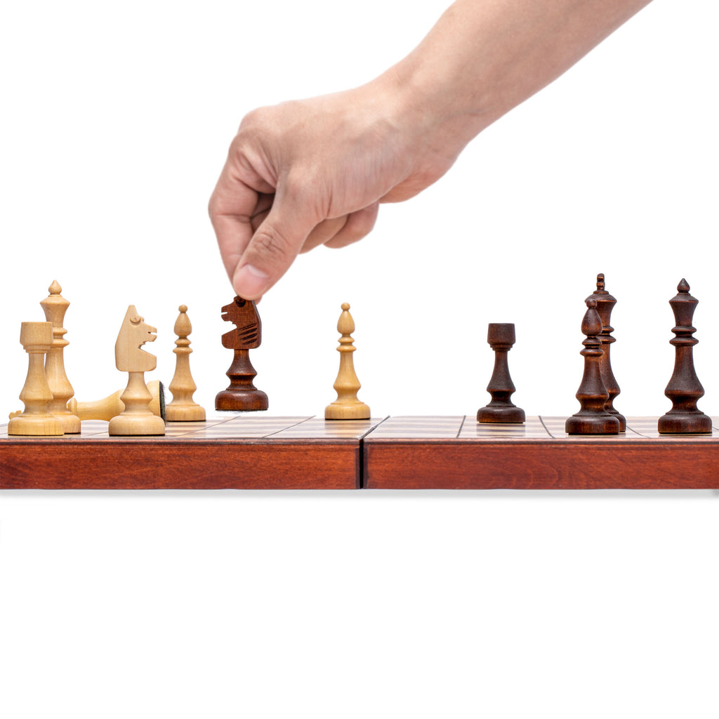 Full Sized Magnetic Wooden Portable Travel Chess Game Set - 15"-Yellow Mountain Imports-Yellow Mountain Imports