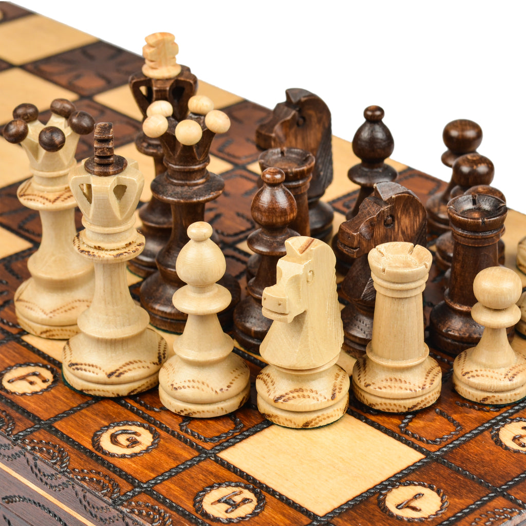 Handmade European Wooden Chess Set with 16-Inch Board and Hand Carved Chess Pieces, "Junior"-Wegiel-Yellow Mountain Imports